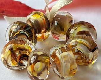 Earthy Autumnal Spacers - Handmade Lampwork Beads
