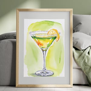 Lemon Drop Martini Wall Print Koktajl Kuchnia Bar Wózek Alkohol Wall Poster Foodie Drink Miłośnik Prezent Artystyczny Retro Kieliszek do Koktajlu ID118