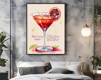 Impressions martini orange sanguine art mural tendance aquarelle cocktail impression w ingrédients recette maison bar panier Martini affiche Cheers impression ID123