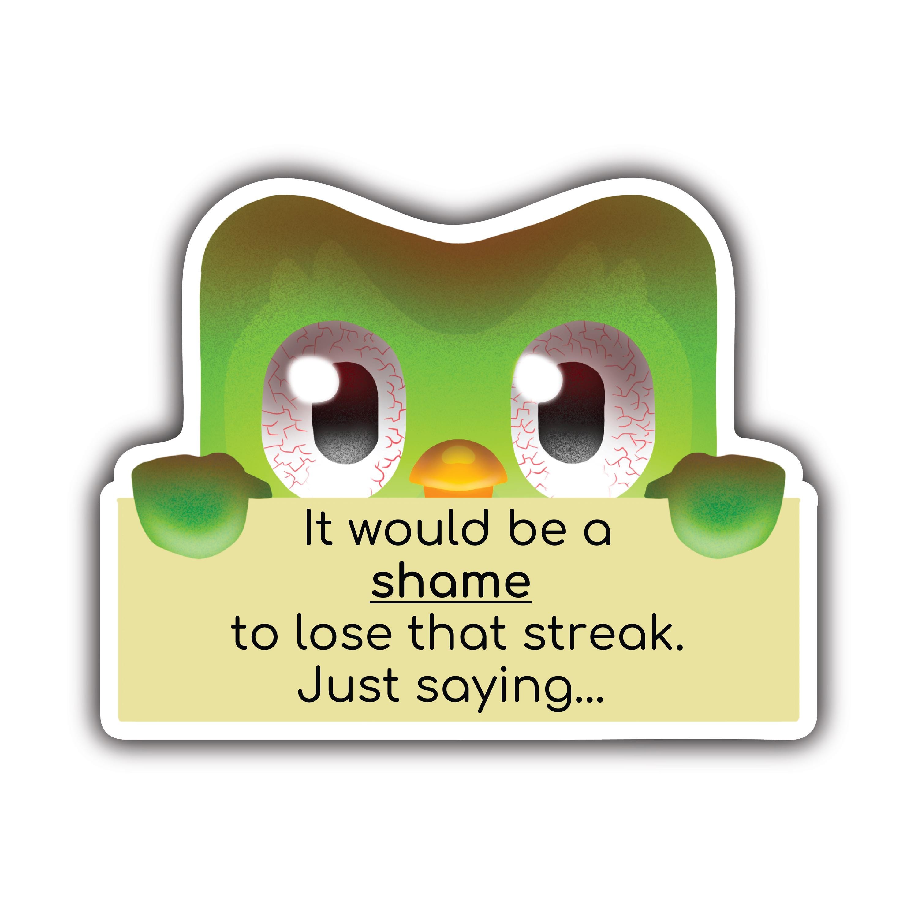 Duolingo Meme Sticker – Funny Duo Owl Streak Reminder, Creepy Duolingo Vinyl Decal, Language L