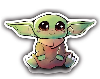 Cute Baby Yoda Sticker | Grogu Vinyl Sticker | Star Wars Sticker | Mandalorian Sticker | Water-Resistant Yoda Sticker | Cute Jedi Sticker