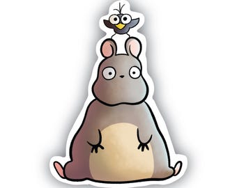 Bō Mouse and Yu-Bird Sticker | Spirited Away Vinyl Decal | Studio Ghibli Kawaii Sticker | Cute Anime Aesthetic Sticker | Chubby Mouse & Bird
