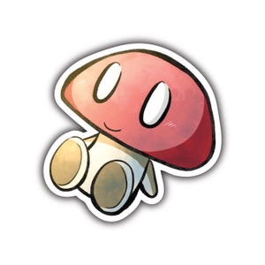 Cute Mushroom Character Sticker – Kawaii Mushroom Vinyl Decal – Adorable Fungus Sticker for Laptop, Water Bottle, Journal, Gift