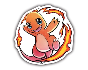 Charmander Sticker – Cute Fire Pokémon Vinyl Decal – Pokémon Sticker for Laptop, Water Bottle, Journal, Car, Game Lover Gift, Pokemon Red