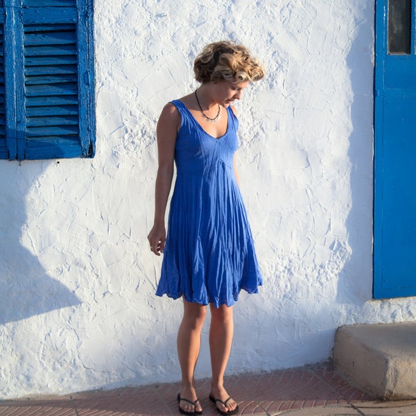 Short Linen Dress in Bright Blue   -  The Perfect Short Dress for Summer  - More Colours