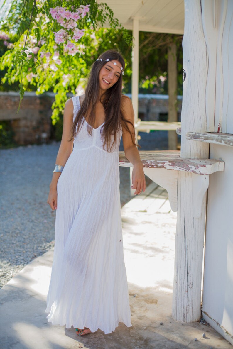Long White Linen Dress Crinkled Linen Dress Perfect For A Etsy