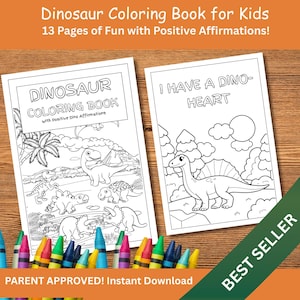 Dinosaurier Malbuch für Kinder – Positive Affirmation – PDF zum ausdrucken – A4 & US Letter Größen – Dino Malvorlagen