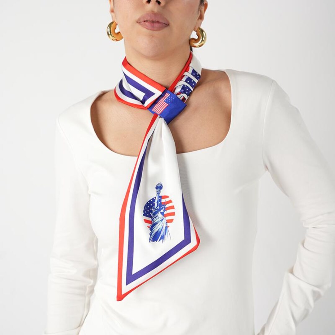 4th of July Scarf USA Flag Scarf, Statue of Liberty, Patriotic Silk ...