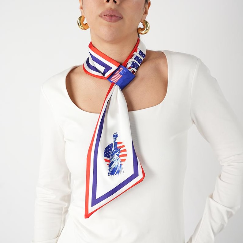 4th of July Scarf USA Flag Scarf, Statue of Liberty, Patriotic Silk ...