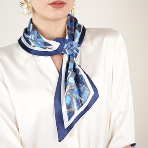 Blue Neck Scarf - Trend Neck  Scarf - Retro Neck Scarf - Teacher Scarf - Outfit Scarf - Silk Neck Scarf - Purse Scarf - Formal Neck Scarf
