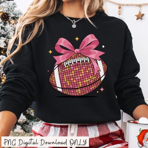 Disco Ball Football PNG | Glam Game Day Sublimation | Pink Bow Sports Clipart