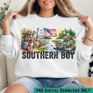 Southern Boy PNG | Country Truck Dog Deer Guitar Fishing Sublimation Design