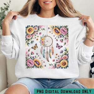 Boho Butterfly Floral Dreamcatcher PNG | Watercolor Wildflower Sublimation Design | Pastel Boho Clipart for Shirts, Mugs & Crafts