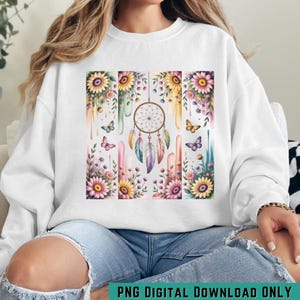 Boho Floral Dreamcatcher PNG | Butterfly Wildflower Sublimation Design | Watercolor Boho Clipart | Pastel Flowers PNG for T-Shirts & Crafts