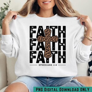 Ephesians 2:8 Bible Verse Sublimation Design, Christian Grunge Graphic, Religious Shirt PNG Faith Leopard Print Cross PNG