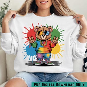 Hip Hop Teddy Bear PNG | Colorful Street Style Sublimation Design