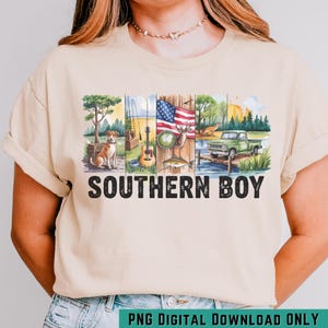 Retro Southern Boy PNG | Vintage Green Truck, American Flag, Fishing Clipart for Sublimation