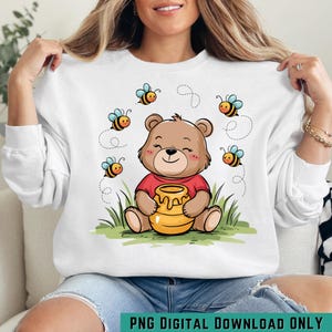 Honey Bee Bear PNG | Baby Animal Clipart | Smiling Bear with Bees Sublimation for Kids Crafts