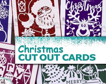 Christmas Card SVG Bundle papercut: Santa, Deer, Snowman. Cricut & Silhouette, laser cut Designs (Digital Download)