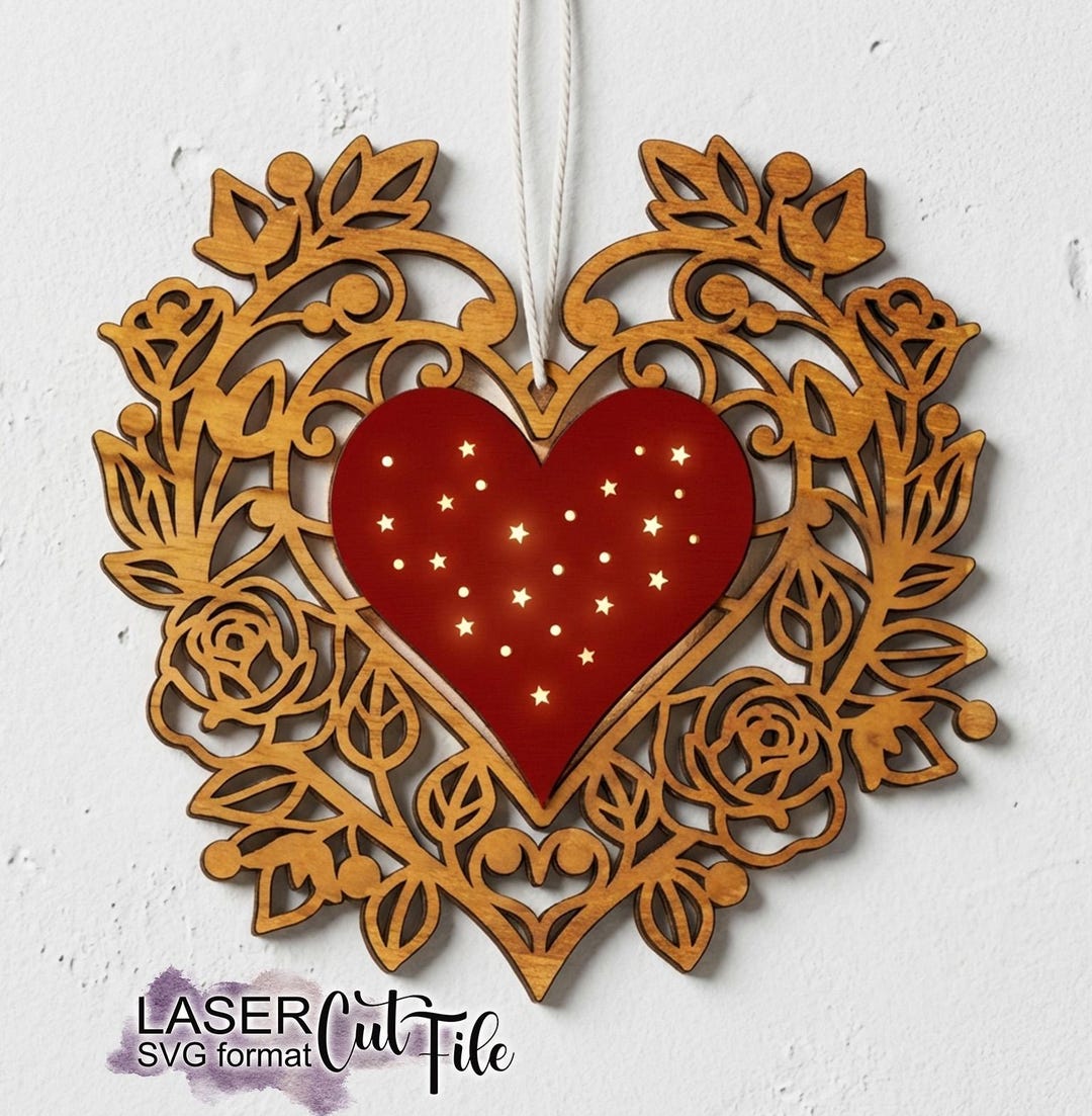 Heart LED Light SVG Ornament | Valentine LED Light Ornament Svg | Laser ...