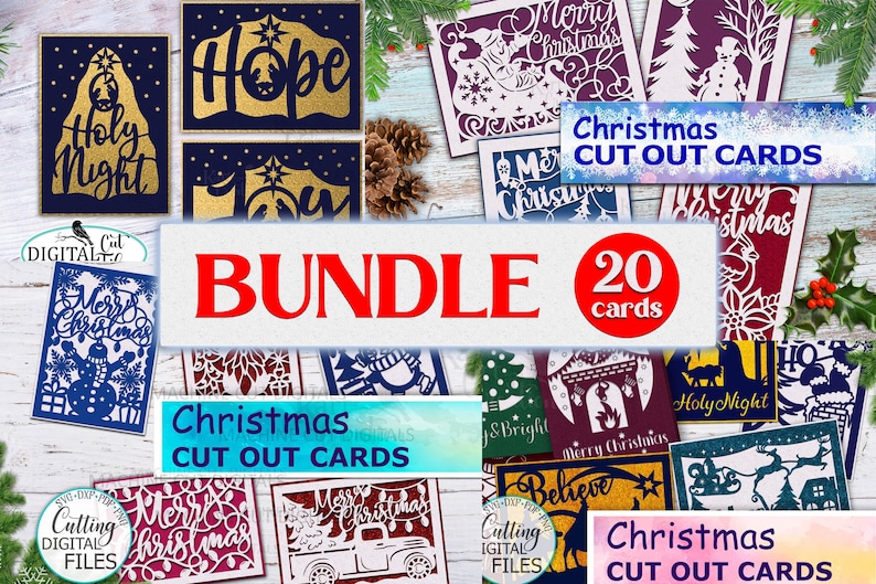 Christmas Card SVG Bundle: 20 Cricut & Silhouette, Laser Cut Designs ...