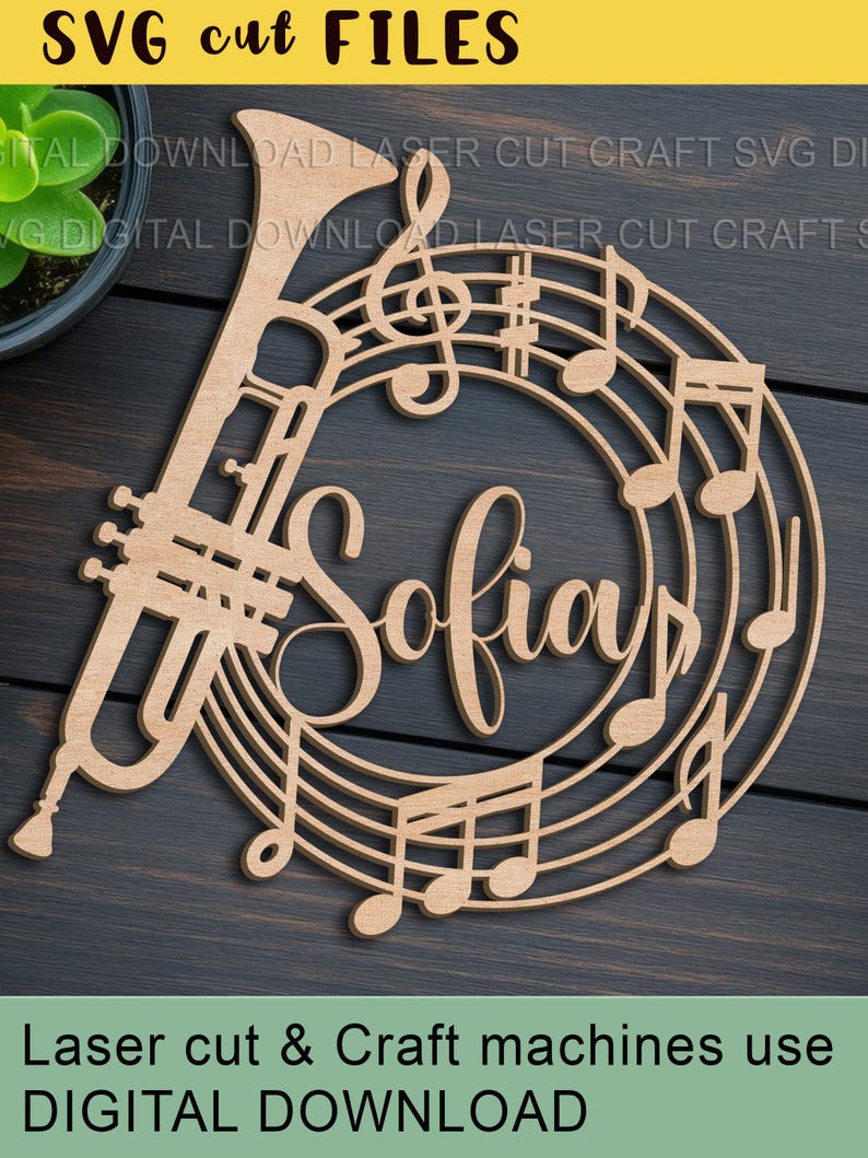 Trumpet Monogram SVG, Music Teacher Gift, Laser Cut File (digital ...