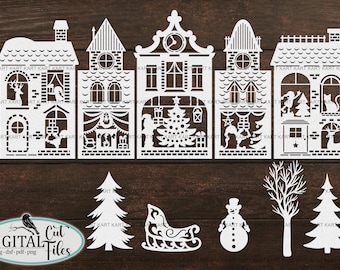 Santa Christmas House Village SVG Laser Cut, Cricut Template (Digital download)