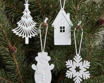 Christmas tree ornaments 3D STL file digital download file: Christmas tree stl, snowmen stl, snowflake stl, house stl. Commercial license.