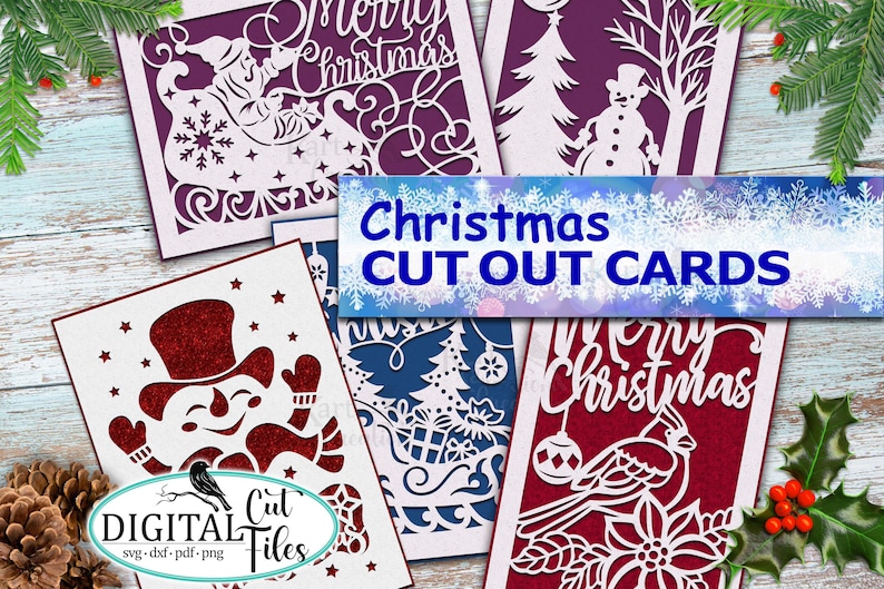 Christmas Card SVG Bundle: 20 Cricut & Silhouette, Laser Cut Designs ...