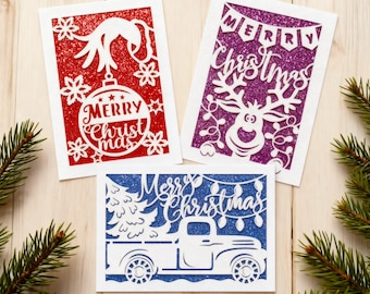 Carte de Noël SVG Bundle papercut : Cricut & Silhouette, modèles découpés au laser (téléchargement numérique)