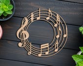 Music Monogram SVG Laser Cut Template: Music Notes Round Sign (Digital Download)
