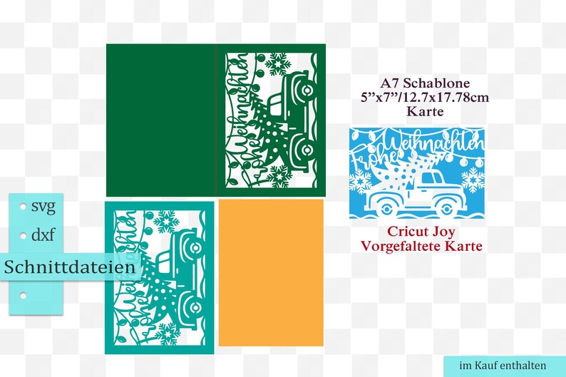 Weihnachtskarte svg Weihnachtskarten mit truck LKW-Motiv: für Cricut, ScanNcut, Silhouette studio, laser cut (digitaler Download) image 3