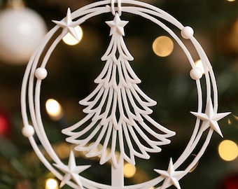 Christmas STL file for 3D print (3MF): Christmas tree wreath ornament (Digital download). Commercial license allowed.