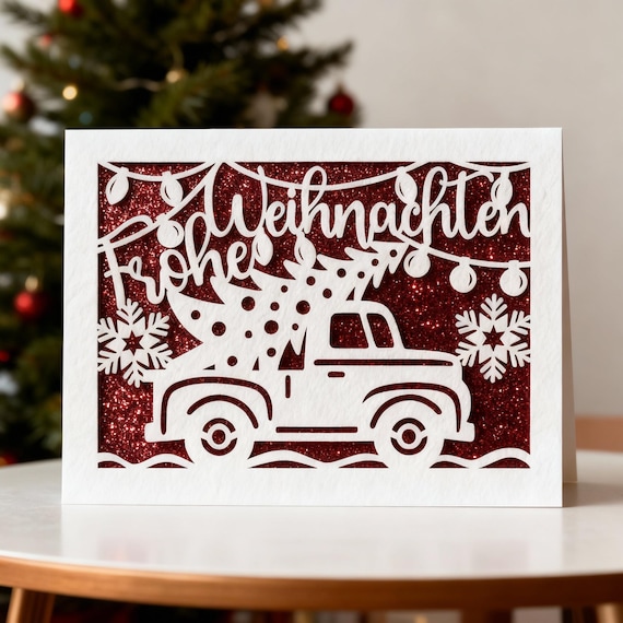 Weihnachtskarte svg Weihnachtskarten mit truck LKW-Motiv: für Cricut, ScanNcut, Silhouette studio, laser cut (digitaler Download)