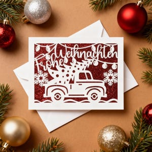 Weihnachtskarte svg Weihnachtskarten mit truck LKW-Motiv: für Cricut, ScanNcut, Silhouette studio, laser cut (digitaler Download) image 2