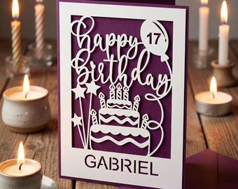 Nom personnalisé âges carte d'anniversaire SVG pour Cricut, Silhouette Studio (téléchargement numérique)