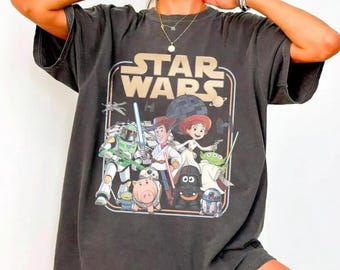 Retro Star Wars and Toy Story Mashup T-Shirt, Vintage Pixar Cartoon Tee, Funny Disney Family Vacation Shirt, May The Fourth Tee