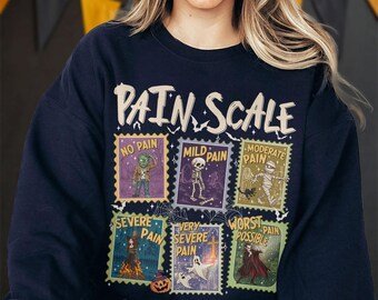 Lustiges Schmerzskalen-Monster-Shirt, gruseliges Retro-Halloween-Sweatshirt, Geschenk für Kinderkrankenschwestern, Intensivkrankenschwestern und examinierte Krankenschwestern