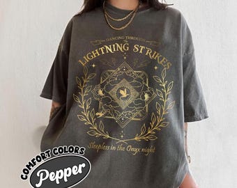 Onyx Storm Dancing Through the Lightning Strikes Comfort Color Shirt, Dragon Rider Fantasy Tee, Bookish Dragon Lover Gift Vintage Style