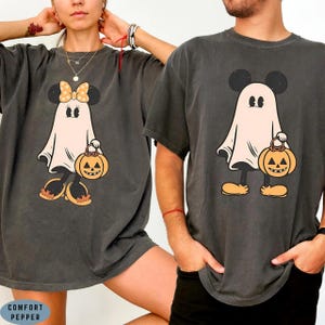 Retro Mickey Minnie Halloween Shirt, Spooky Season Ghost Couple Tee, Disney Halloween Matching Family Tshirt