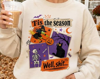 „Na toll“-Skelett-Shirt, lustiges Skelett-Sweatshirt mit verlorenem Ballon, Halloween-Hexen-T-Shirt mit schwarzer Katze, Geschenk für die Gruselsaison