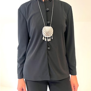 Black mandarin button down vintage blouse