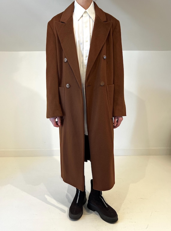 Chestnut brown wool double breasted overcoat - image 1