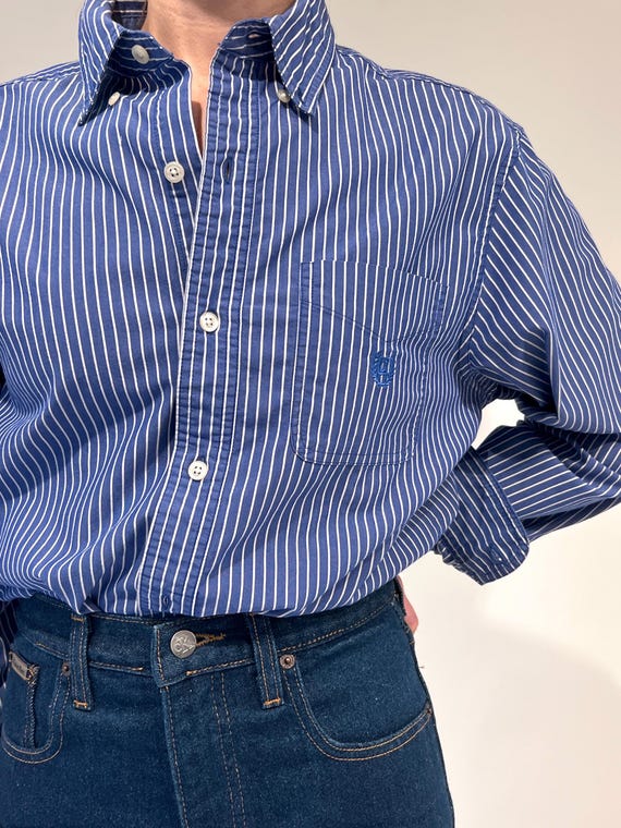 Cornflower blue striped button down with embroide… - image 1