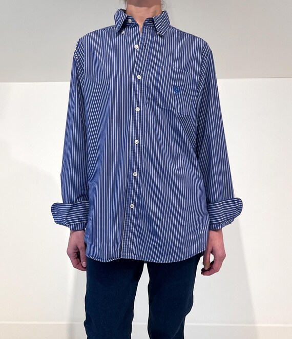 Cornflower blue striped button down with embroide… - image 5