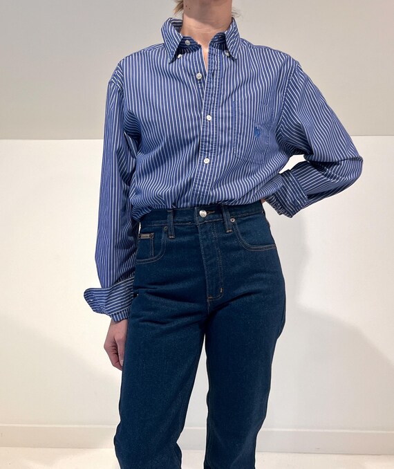 Cornflower blue striped button down with embroide… - image 2