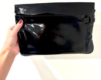Black patent leather vintage clutch handbag