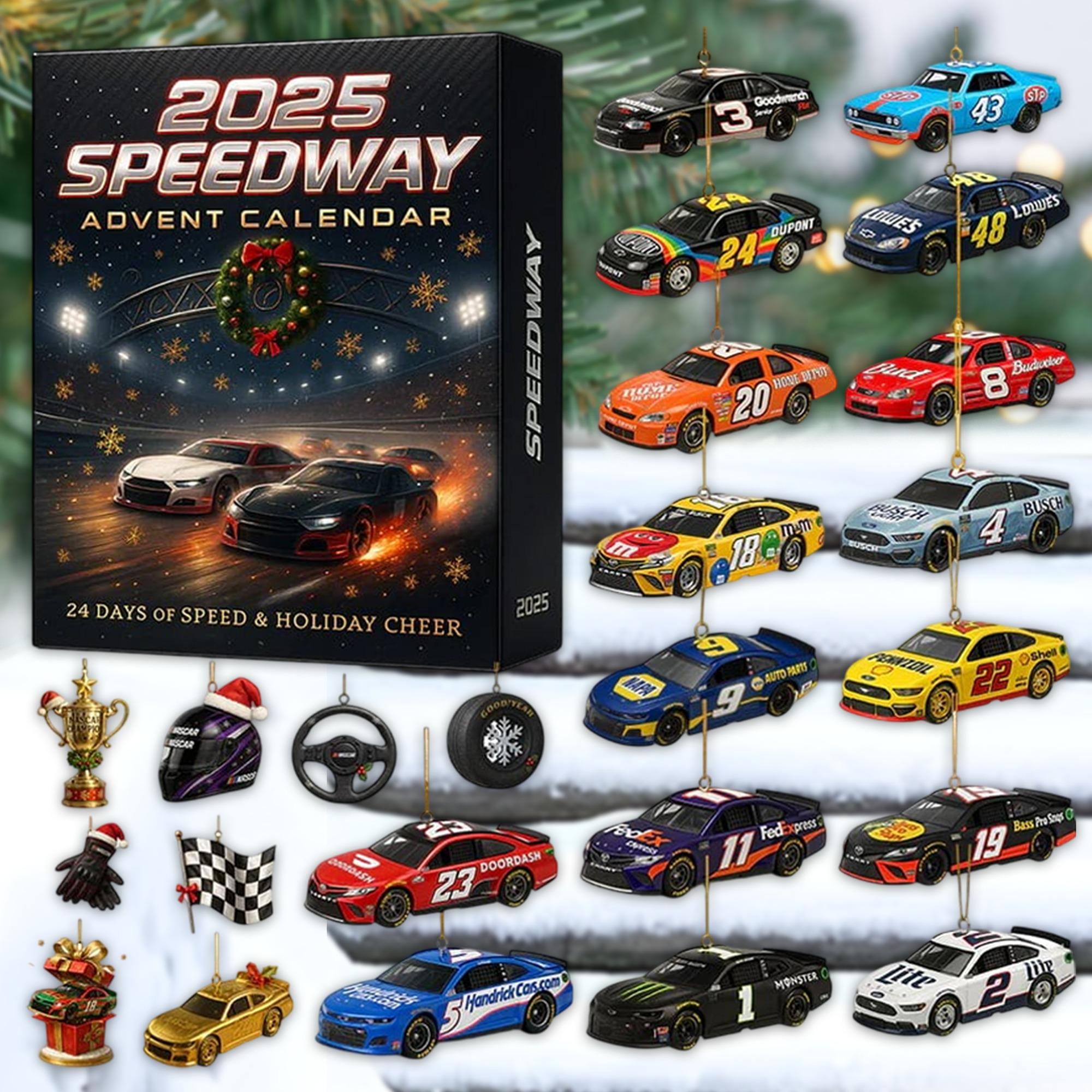 Discover American Stock Car Advent Calendar 2025, Race Track Vehicle Set, Motorsport Fan Christmas Countdown Gift, 24 Day Box