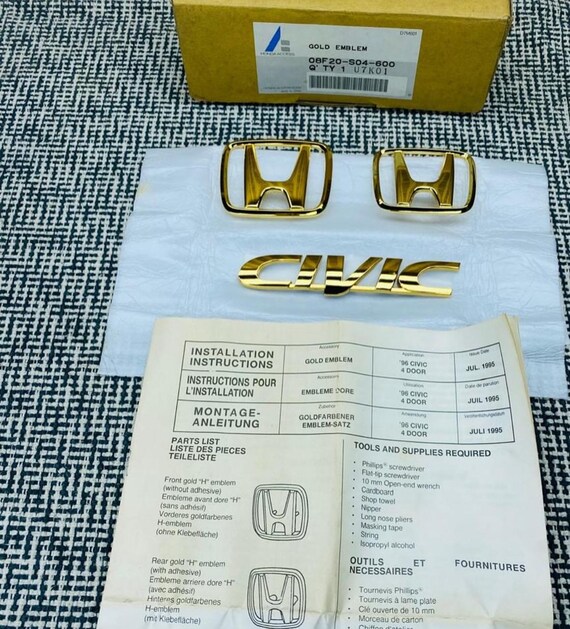 JDM ORIGINAL HONDA Civic Ek 1996-2000 Gold Emblem Set *rare Item