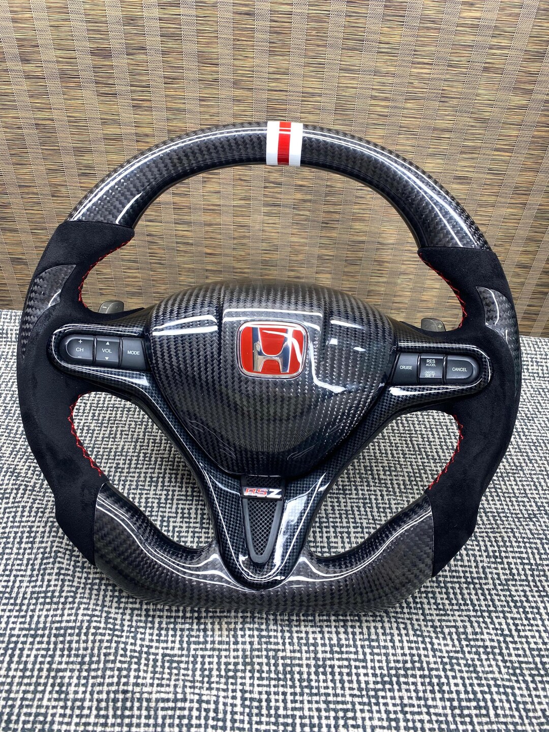 Honda Civic Type R FD2 Real Carbon Fiber Steering Wheel Suede Red ...